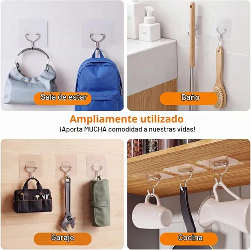 Vista 3 de Ganchos de Pared Adhesivos para Colgar de Servicio Pesado 33lb(Máx), Impermeables y Resistentes al Óxido Ganchos Autoadhesivos Transparentes