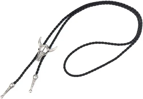 Vista 6 de AZORA Western Cowboy Bolo Tie Men Leather Necktie Rope Cord Bull Skull Bola Tie for Women