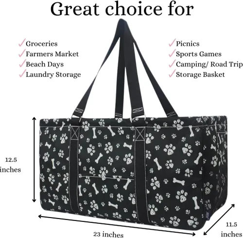 Vista 483 de NGIL Bolsa de comestibles reutilizable extra grande plegable de gran tamaño para comestibles, almacenamiento, picnic, playa, Estampado