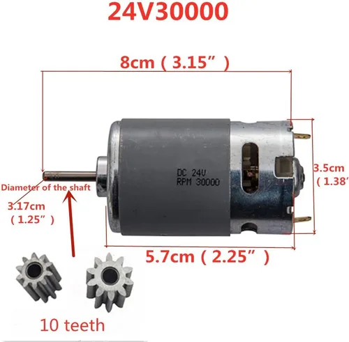 Vista 2 de Motor eléctrico de 24 V 30000 RPM Motor de 24 voltios Motor de accionamiento accesorio para coche niños paseo en juguetes piezas de repuesto