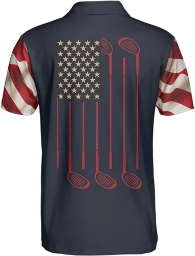 Vista 2 de HIVICHI Camisas de golf para hombre, polo para hombre, camiseta polo divertida patriótica con bandera estadounidense, camisas con vuelo, ajuste