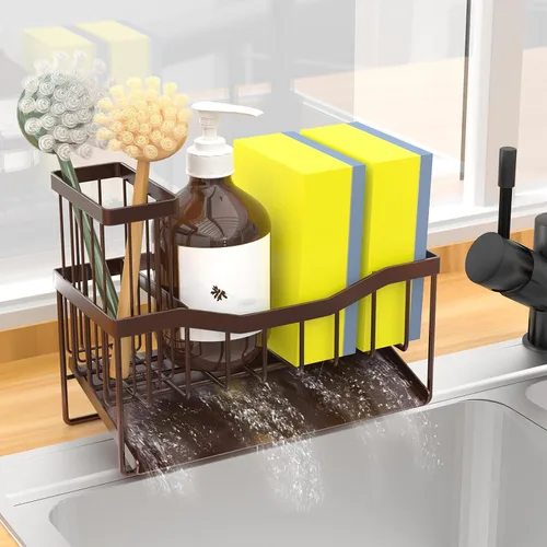 Vista 13 de Fssvcd Maifan Organizador de Fregadero para Cocina con Soporte para Cepillo y Bandeja Autodrenante de Acero Inoxidable, Organizador de Fregadero