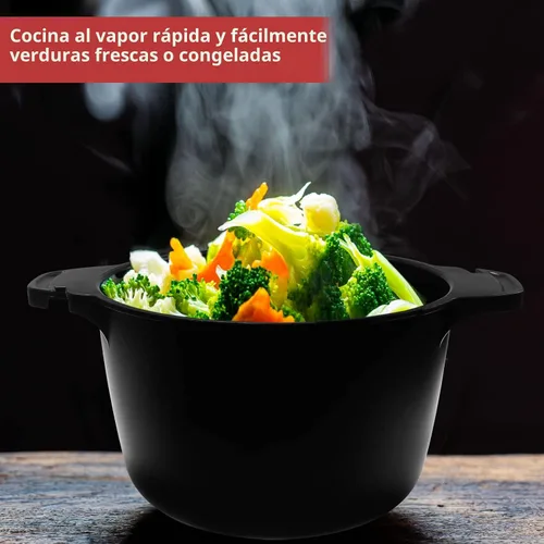 Vista 4 de Utensilios de cocina profesionales grandes para microondas de 2 cuartos, vaporera de microondas para verduras, cocinador para microondas - sin BPA