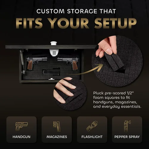 Vista 5 de Bellewood Designs Caja de Almacenamiento Oculta Personalizable para Armas en Pared - Caja de Seguridad Oculta para Armas con Nombre Familiar y Fecha
