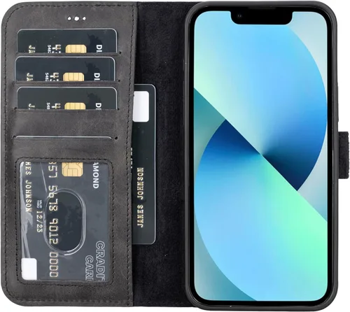 Vista 14 de HARDISTON Funda de piel auténtica hecha a mano compatible con iPhone 11 Pro de 5.8 pulgadas, funda magnética desmontable con tarjeteros - bordes