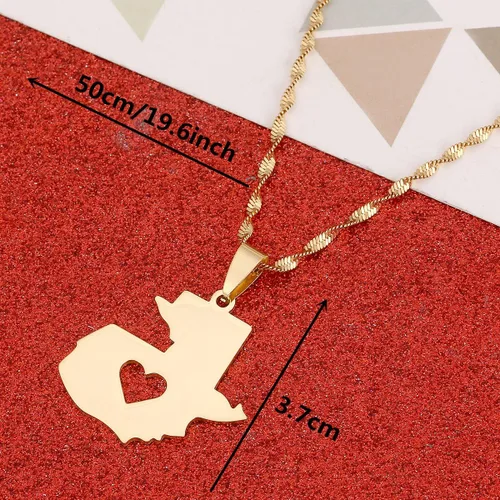 Vista 2 de BR Gold Jewelry Collar con colgante de mapa de Guatemala para mujer, mapa del corazón guatemalteco de Guatemala