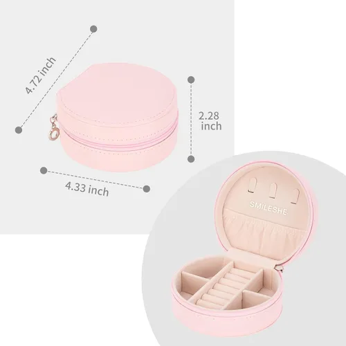 Vista 6 de Smileshe Joyero de viaje, mini organizador portátil con cremallera, de piel sintética, pequeñas cajas de almacenamiento para anillos, aretes