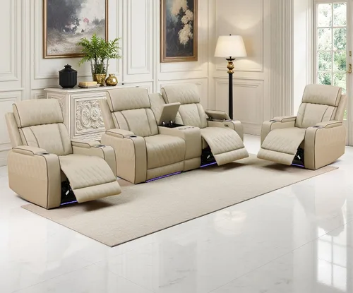Vista 15 de Juego de sofás reclinables eléctricos, juegos de muebles de sala de estar, sofá reclinable eléctrico moderno negro, sofá biplaza y silla