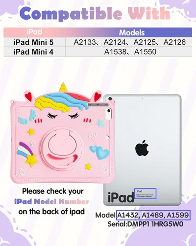 Vista 2 de Funda para iPad mini de 5ª/4ª generación - 7.9 pulgadas Funda Mini 4/5 Gen con soporte para bolígrafo, linda funda de tableta de silicona