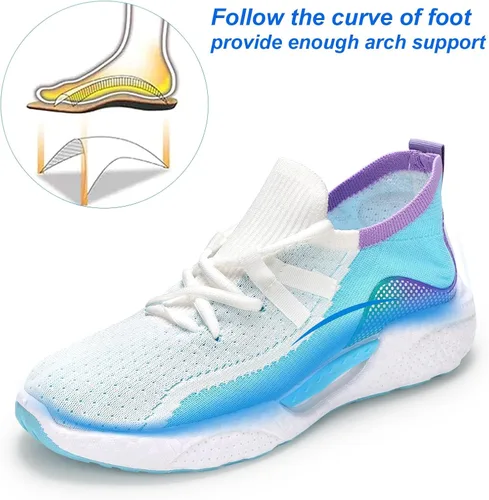 Vista 4 de KUNWFNIX Womens Lace up Skateboard Shoes Non Slip Lightweight Work Gym Shoes Sneakers Mesh Workout Casual Sports