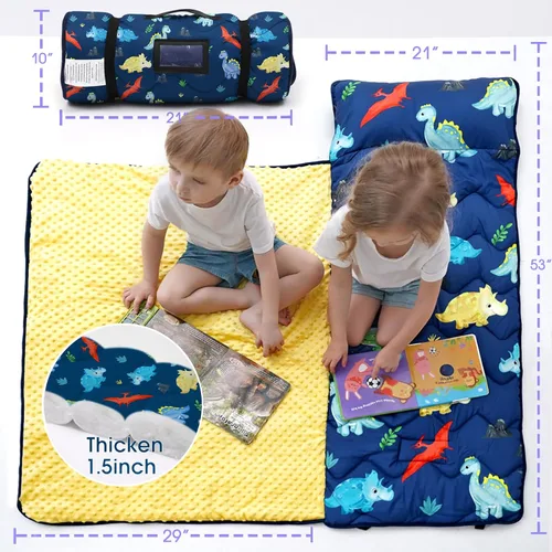 Vista 2 de ACRABROS Tapete para siesta para niños pequeños con almohada y manta, grandes alfombrillas enrolladas para siestas, bolsas de dormir para niños