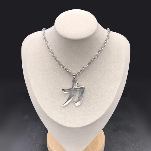 Vista 8 de Wchama Collar con símbolo kanji de fuerza japonesa, dije de buena suerte, dije de acero inoxidable, joyería japonesa para mujeres y hombres
