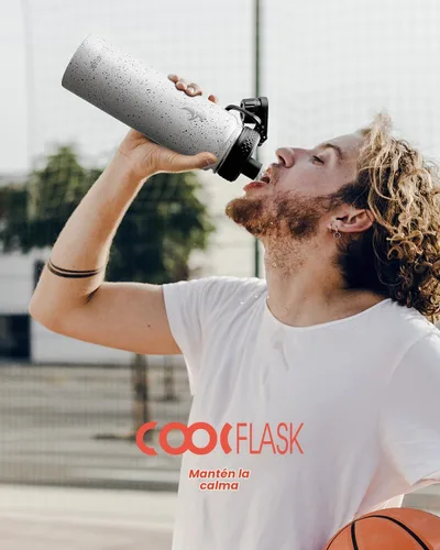 Vista 6 de Coolflask Botella de agua de 24 onzas aislada con pajilla, 3 tapas de metal de acero inoxidable, botella de agua de boca ancha para deportes u