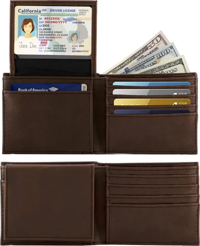 Vista 4 de Carteras personalizadas para hombres, 6 colores y 19 opciones de fuente, billetera de cuero grabada personalizada, regalos para el marido, regalos