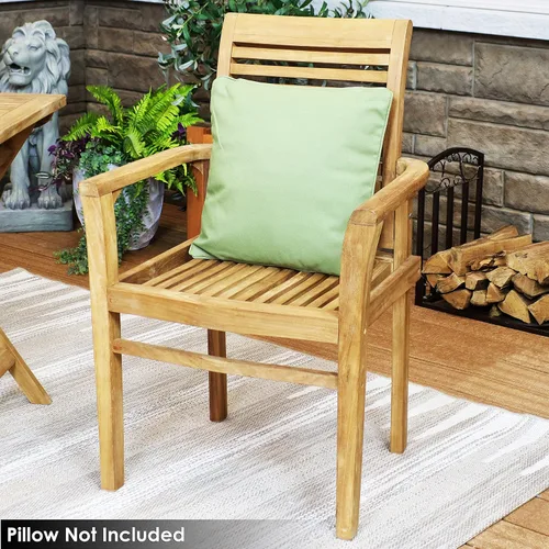 Vista 8 de Sunnydaze Silla de comedor de teca maciza para exteriores, silla de patio con listones de madera duradera con brazos para patio trasero, terraza