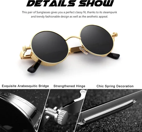 Vista 19 de CGID Retro Steampunk Round Polarized Sunglasses Men Womens Metal Circle Frame UV400 Protection E72