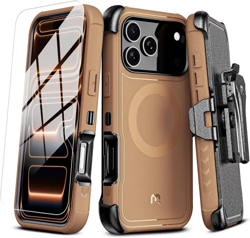 Vista 12 de M MYBAT PRO Funda para iPhone 17 Pro con funda de clip para cinturón, [compatible con Magsafe] con protector de pantalla, anticaídas, a prueba