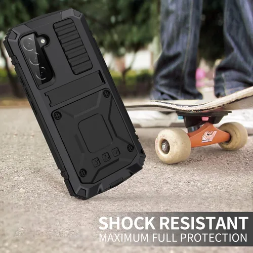 Vista 5 de Simicoo Samsung S22 - Funda de metal con protector de pantalla y protector de cámara, resistente a los golpes, con soporte, cubierta completa