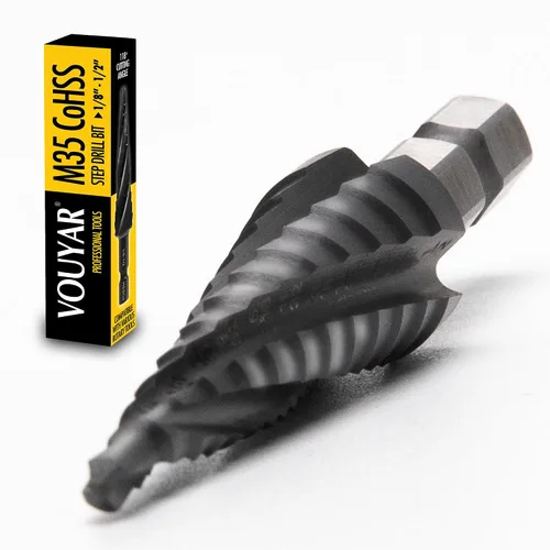 Vista 7 de Broca escalonada de cobalto de cuatro espirales para flauta, 1/4 a 1-3/8 pulgadas M35 TiAlN con revestimiento M35 listo para impacto, broca