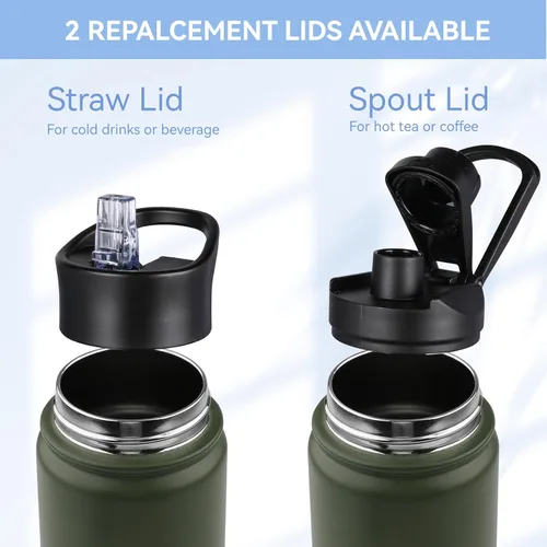 Vista 5 de HASLE OUTFITTERS Botella de agua aislada de 22 onzas, botella de agua de acero inoxidable de doble pared de boca ancha con tapa de popote y tapa
