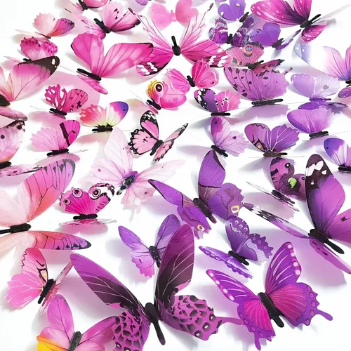Vista 8 de Ewong 60 piezas de decoración de pared de mariposa 3D, calcomanías de pared Azul