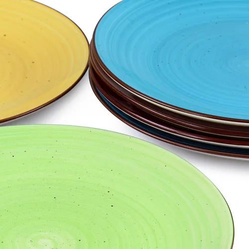 Vista 4 de Elama Sebastian - Juego de platos redondos de cerámica en varios colores (6 piezas)