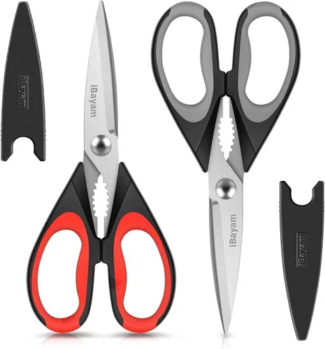 Vista 8 de iBayam - Tijeras de cocina multiusos con funda protectora, color negro, 8.7 pulgadas Tijeras duraderas de acero inoxidable, aptas