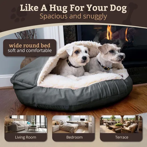 Vista 4 de Snoozer Cama de lujo de microsuede acogedora estilo cueva para mascotas, pequeña, antracita