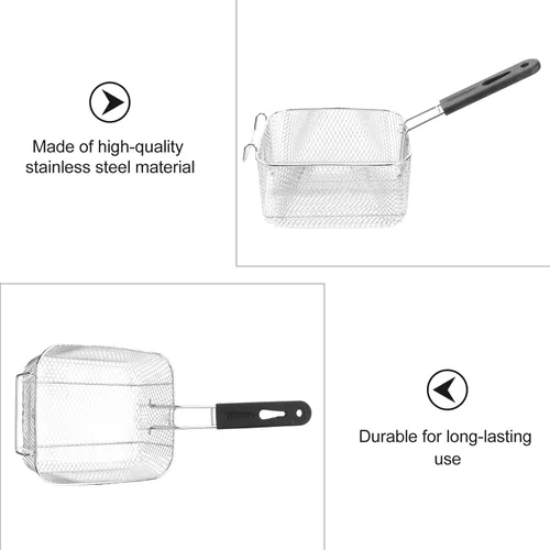 Vista 4 de BESTonZON Cesta mediana de acero inoxidable para freír con chispas francesas, para servir alimentos, con asa, apta para ollas de hasta 5/6 L