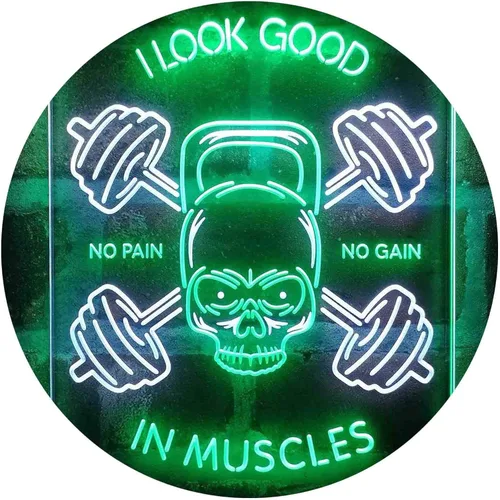 Vista 19 de ADVPRO No Pain No Gain I Look Good in Muscles Weight Train Gym Fitness Señal de neón LED de doble color azul y rojo 8 x 12 pulgadas st6s23-i4093-br