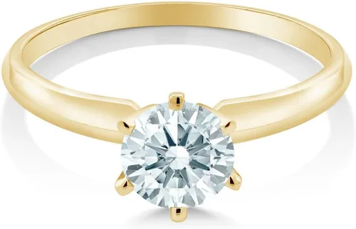 Vista 13 de Anillo de compromiso solitario con piedra preciosa redonda de oro amarillo de 14 quilates de 0.236 in para mujer Ajuste clásico de 6 puntas
