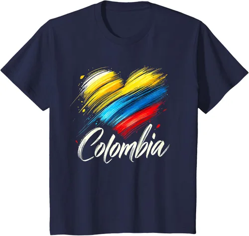Vista 42 de Camiseta de orgullo colombiano con corazón de la bandera de Colombia