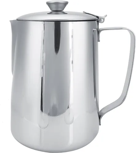 Vista 2 de Taza de café de acero inoxidable, jarra de espuma de leche con tapa para café con leche, jarra de espuma de leche de 11.8 fl oz, jarra de espuma