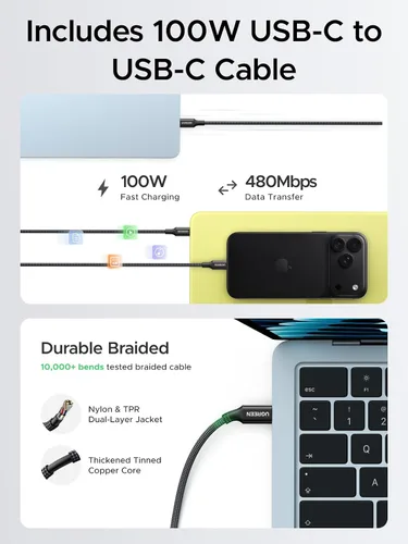 Vista 5 de UGREEN Nexode Air - Bloque de carga USB C GaN de 65 W con cable de 3.3 pies Gris