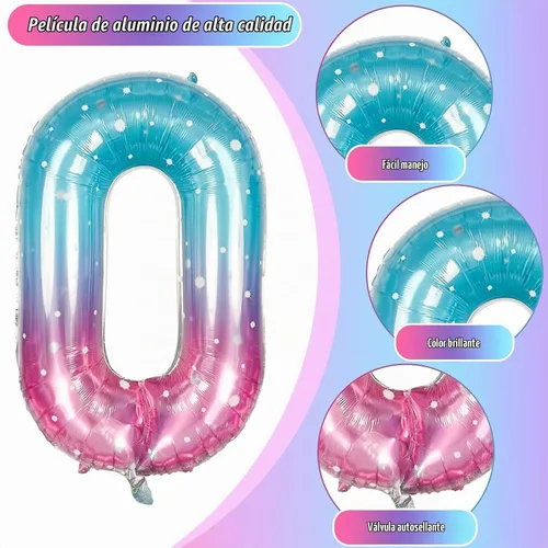 Vista 8 de Globos de Sirena Número 0 de 40 Pulgadas, Juego de Globos de Números Grandes Morado Verde Azulado Arcoíris 0-9, Globos de Números de Papel de Azul
