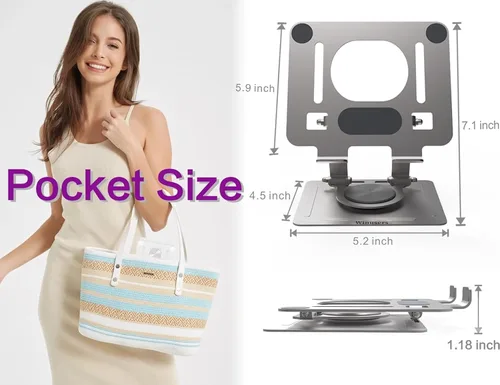 Vista 9 de Soporte para tablet para escritorio, soporte ajustable para tableta de escritorio, tableta plegable con base giratoria de 360 grados para iPad Pro