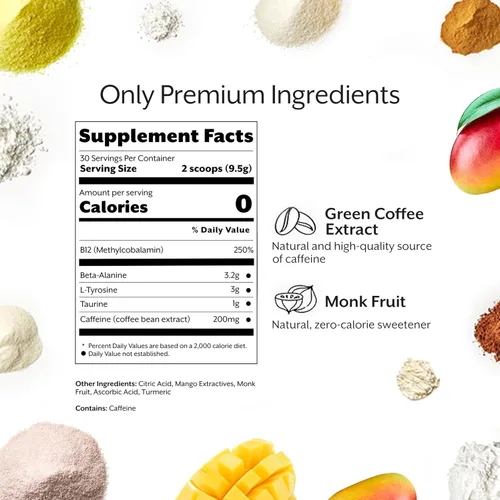 Vista 2 de ProMix Nutrition Pre-Entrenamiento - Maximiza el Enfoque y el Rendimiento - Libre de Estevia, Goma Xantana, Soja, Gluten y OMG - Mango - 30