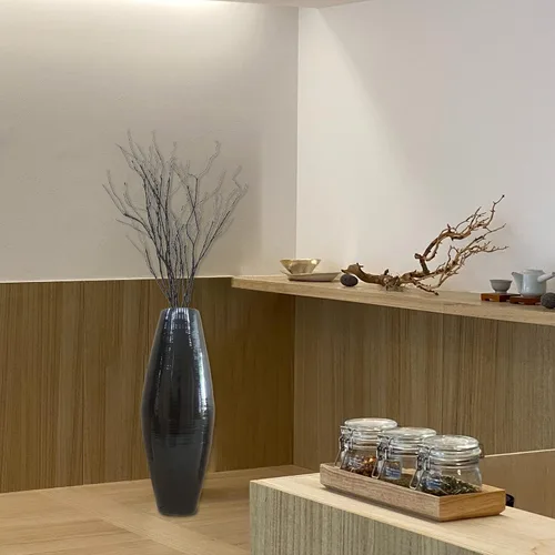 Vista 2 de Uniquewise Jarrón de bambú con forma de cilindro – Jarrón decorativo alto hecho a mano – Ideal para comedor, sala de estar y entrada, elegante pieza