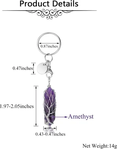 Vista 7 de GEHECRST Llavero de cristal envuelto en alambre con piedra curativa del árbol de la vida, llavero de piedras preciosas para regalo de mujer