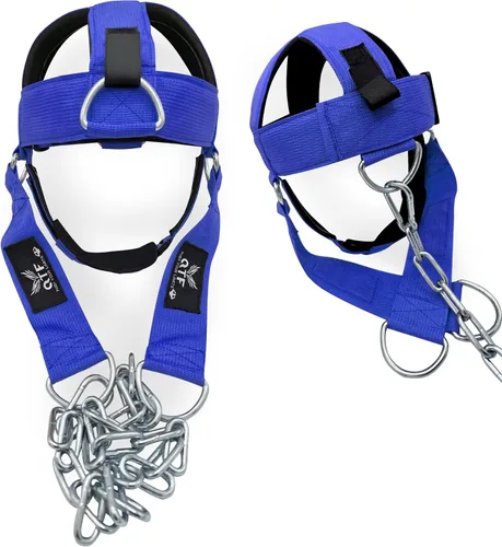 Vista 13 de QTF Arnés de cuello para entrenamiento de levantamiento de pesas, constructor de cuello grueso de neopreno acolchado ajustable para barbilla