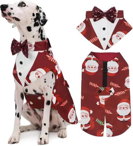 Vista 9 de Kuoser Conjunto de esmoquin para perro, traje de perro y bandana, disfraz Negro