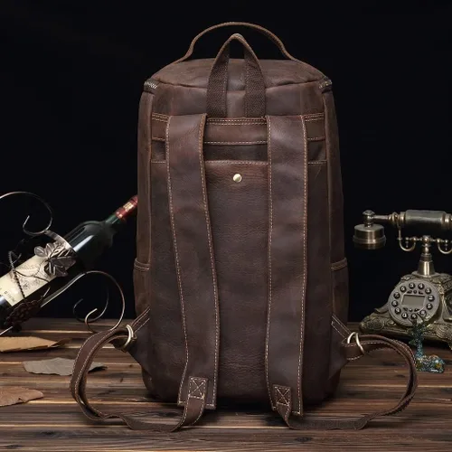 Vista 5 de Mochilas retro para laptop, mochilas clásicas de cuero vintage de 15.6 pulgadas, mochilas de cuero para laptop de gran capacidad, mochila de viaje