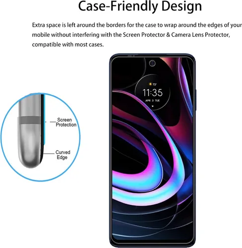 Vista 7 de [Paquete de 2+2] Protector de pantalla de vidrio compatible con Motorola Moto Edge 2021 / Moto Edge 5G UW 2021 Protector de lente de cámara