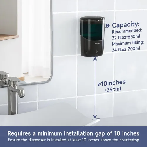 Vista 2 de AIKE Dispensador de jabón automático líquido para montaje en pared, modelo con pilas AK1216, negro