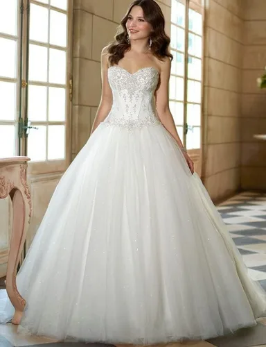 Vista 3 de YIPEISHA Clásico vestido de novia con corset bordado con cuentas.