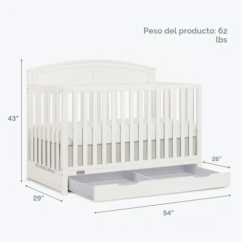 Vista 3 de Dream On Me Storybrooke - Cuna convertible con cajón de almacenamiento 5 en 1: se convierte en cama de día y tamaño matrimonial, altura ajustable