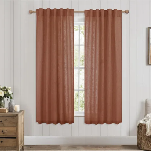 Vista 39 de Mrs.Naturall Cortinas negras de 45 pulgadas de largo, cortinas cortas de lino transparente para privacidad para cocina, dormitorio, ventanas