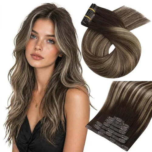 Vista 27 de Moresoo Genius - Extensiones de cabello humano real con clip, color negro azabache, invisibles, sin costuras, de trama de piel sintética