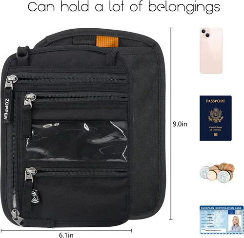Vista 6 de ZOPPEN Soporte para pasaporte, cartera para el cuello, funda para pasaporte, organizador de documentos de viaje, combinación de tarjeteros