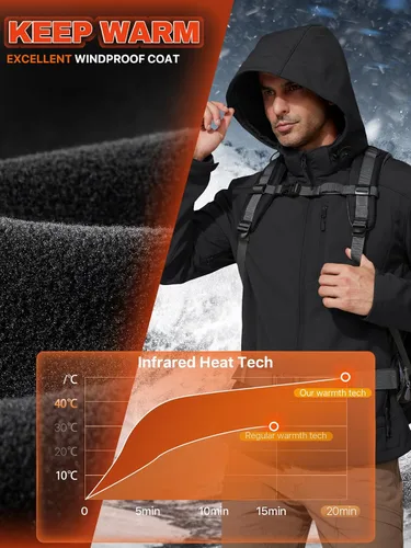 Vista 3 de FREE SOLDIER Chaqueta ligera con capucha impermeable para hombre, con forro polar, para invierno, con capucha, resistente al agua, para senderismo